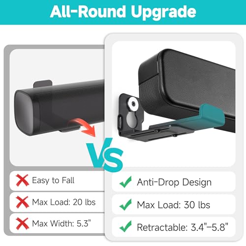 AENTGIU Soundbar Mount Under TV, Adjustable Sound bar Wall Mount Bracket with 3.4" - 5.8", Universal Soundbar Shelf for Most Soundbars, Easy Install, Heavy Duty Sound Bar Holder Support up to 30 lbs - Image 4