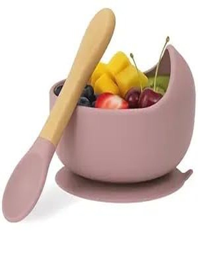 cetlo 100% Silicone Kid Bowl & Spoon Set with Strong Suction Base | BPA-Free, Unbreakable Infant Feeding Bowl | Microwave & Dishwasher Safe | First Stage Weaning for Kids (Pink) - Image 1