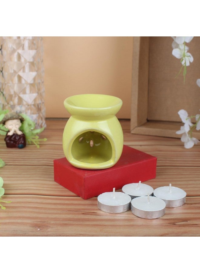 coku Coku Ceramic Diffuser Pot Essential Oil Burner Clay Lamp Wax Warmer Aromatherapy Oil Diffuser with 4 Tea Lights & 10ml Lemon Grass Aroma Oil for Home, Office Spa, Meditation Or Yoga (Yellow) - Image 5