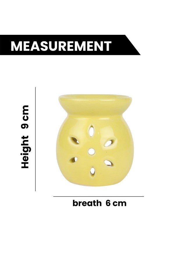 coku Coku Ceramic Diffuser Pot Essential Oil Burner Clay Lamp Wax Warmer Aromatherapy Oil Diffuser with 4 Tea Lights & 10ml Lemon Grass Aroma Oil for Home, Office Spa, Meditation Or Yoga (Yellow) - Image 2