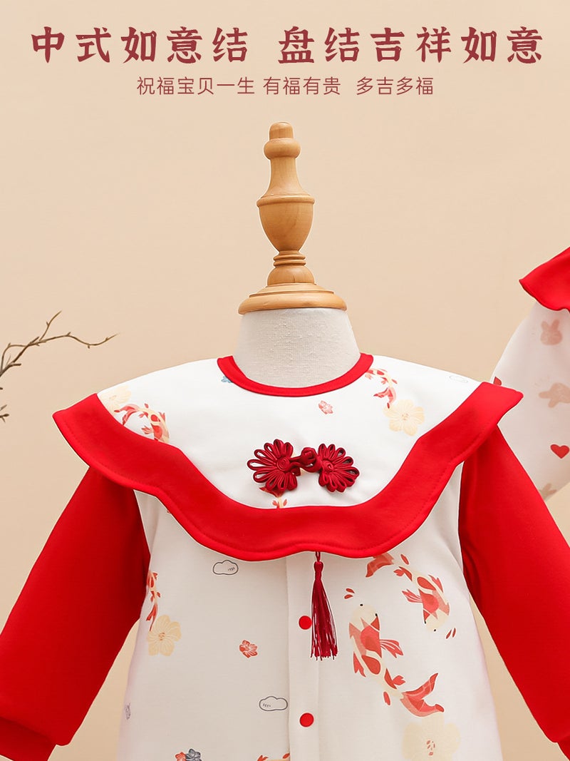 Baby Saliva Towel Full Moon 100 Days Girl Bib Baby 200G Padded Cotton Jumpsuit Baby Climbing Suit - Image 4