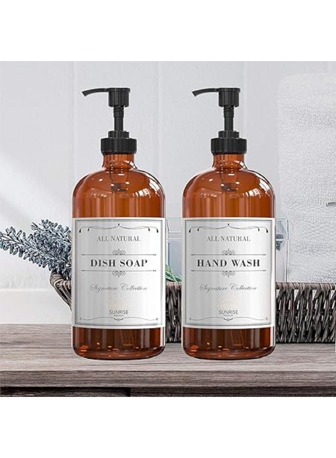 Sunrise Premium Amber Glass Soap Dispenser with Plastic Pump, 16 Oz Pack of 2 Brown Dish and Hand Soap Dispenser Set Refillable Reusable Apothecary Soap Pump Dispenser bottles for Bathroom and Kitchen - Image 4