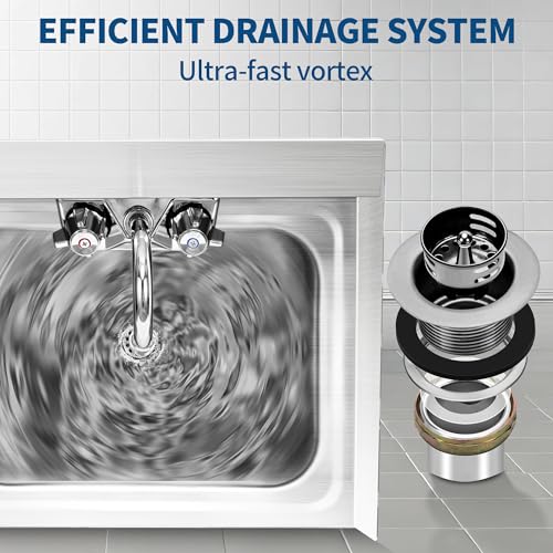 BIEAMA Stainless Steel Hand Sink NSF 17" x 15" Commercial Wall Mount Sink, with Side Splash Guard, Strainer and Faucet, Perfect for Home, Stores, Restaurants, Bars - Image 5