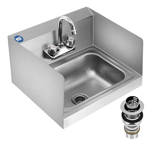 BIEAMA Stainless Steel Hand Sink NSF 17" x 15" Commercial Wall Mount Sink, with Side Splash Guard, Strainer and Faucet, Perfect for Home, Stores, Restaurants, Bars - Image 1
