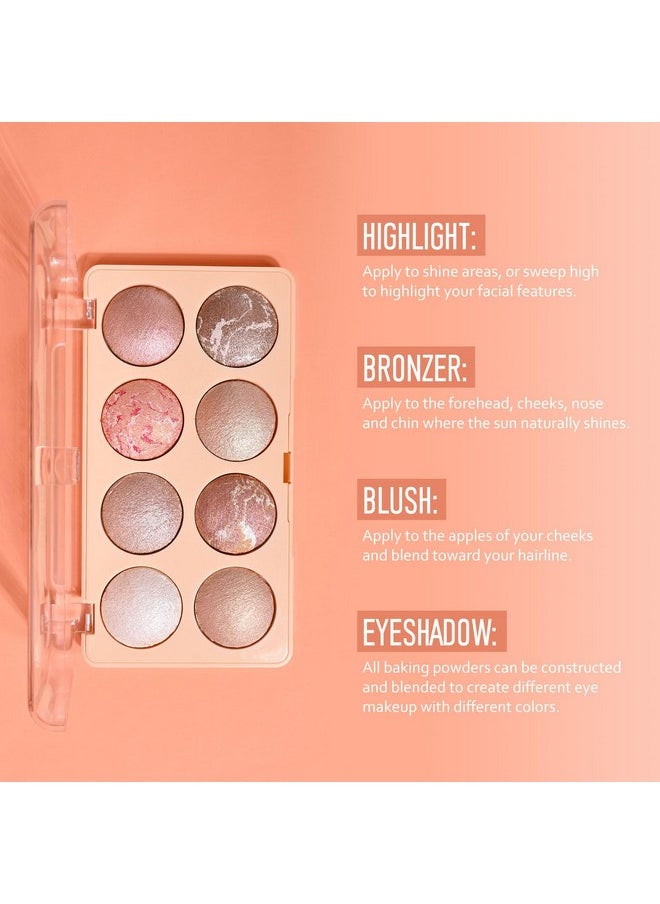 KYDA KYDA 8 Colors Baked Powder Palette, Mulitiuse Baked Powder for Eyeshadow Highlighter Contour, High Glossy Pigment, Lightweight Soft Powder, Buildable Blendable Natural Look, Golden Luster  - Image 4
