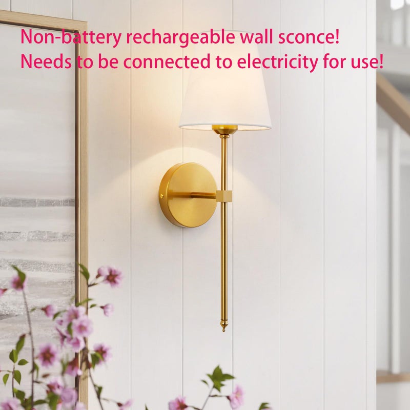 KUAUGST Wall Sconces Sets of 2, Retro Industrial Wall Lamps, Bathroom Vanity Sconces Wall Lighting with White Fabric Shade, Suitable for Bedroom Living Room Corridor Kitchen - Image 2