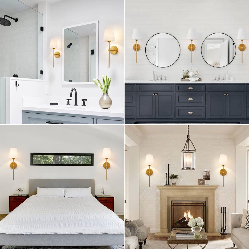 KUAUGST Wall Sconces Sets of 2, Retro Industrial Wall Lamps, Bathroom Vanity Sconces Wall Lighting with White Fabric Shade, Suitable for Bedroom Living Room Corridor Kitchen - Image 5