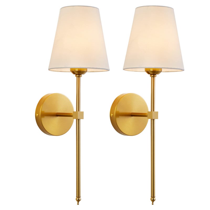 KUAUGST Wall Sconces Sets of 2, Retro Industrial Wall Lamps, Bathroom Vanity Sconces Wall Lighting with White Fabric Shade, Suitable for Bedroom Living Room Corridor Kitchen - Image 1
