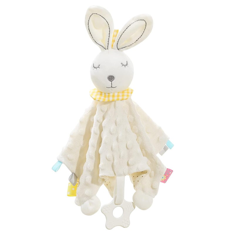 Zooawa Loveys for Babies Security Blanket Soft Stuffed Animal Bunny Lovey Unisex Lovie Baby Stuff Snuggle Blanket with Tags Teether Bells Soothing Plush Toys Baby Gift for Newborn White Rabbit - Image 1
