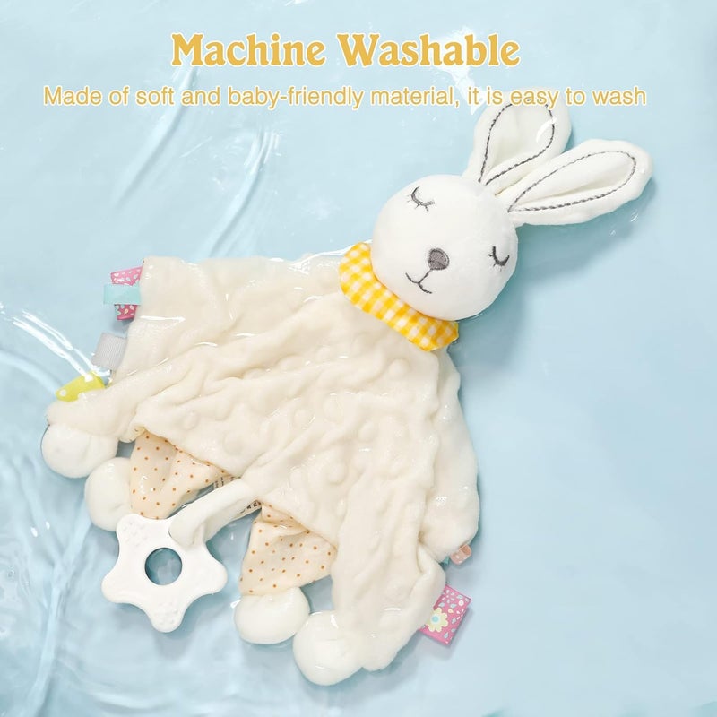 Zooawa Loveys for Babies Security Blanket Soft Stuffed Animal Bunny Lovey Unisex Lovie Baby Stuff Snuggle Blanket with Tags Teether Bells Soothing Plush Toys Baby Gift for Newborn White Rabbit - Image 3