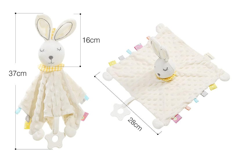 Zooawa Loveys for Babies Security Blanket Soft Stuffed Animal Bunny Lovey Unisex Lovie Baby Stuff Snuggle Blanket with Tags Teether Bells Soothing Plush Toys Baby Gift for Newborn White Rabbit - Image 4
