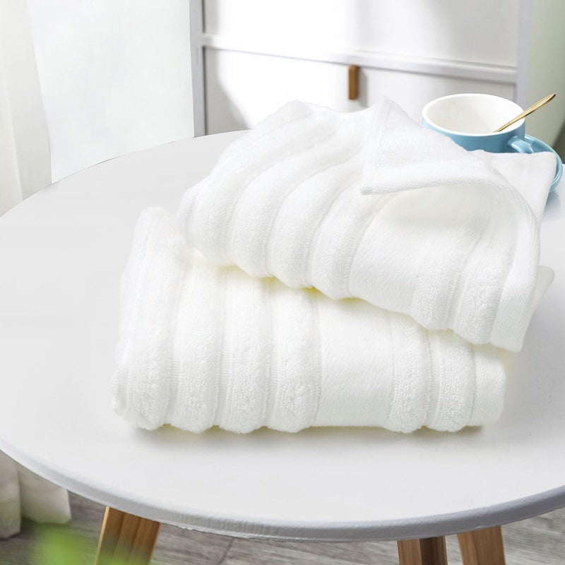 Jacquotha Luxurious 2-Pack Ribbed Striped Hand Towels (White) – Hotel & Spa Premium Cotton Face Towels 13” x 29”, Soft and Quick Drying 480 GSM - Image 5