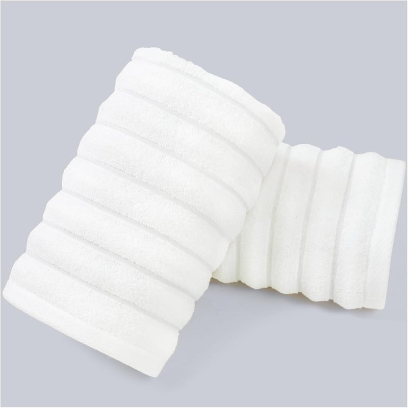 Jacquotha Luxurious 2-Pack Ribbed Striped Hand Towels (White) – Hotel & Spa Premium Cotton Face Towels 13” x 29”, Soft and Quick Drying 480 GSM - Image 1