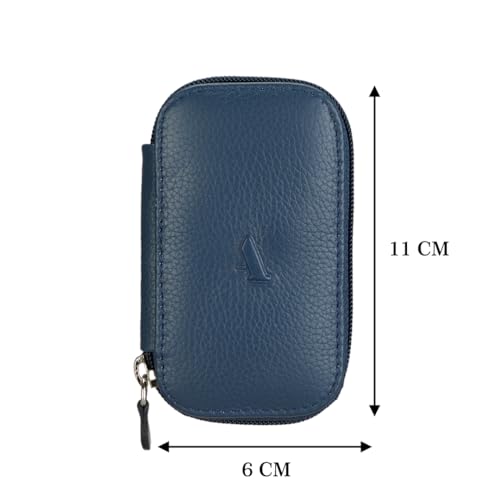 Adamis Genuine Leather Keychain Holder Pouch, Key Case, Soft Strong and Compact Organizer and Wallet with Zip Closure for Extra Safety and Key Holder 6 Hooks W55 Blue, Size 6 x 11 cm - Image 4