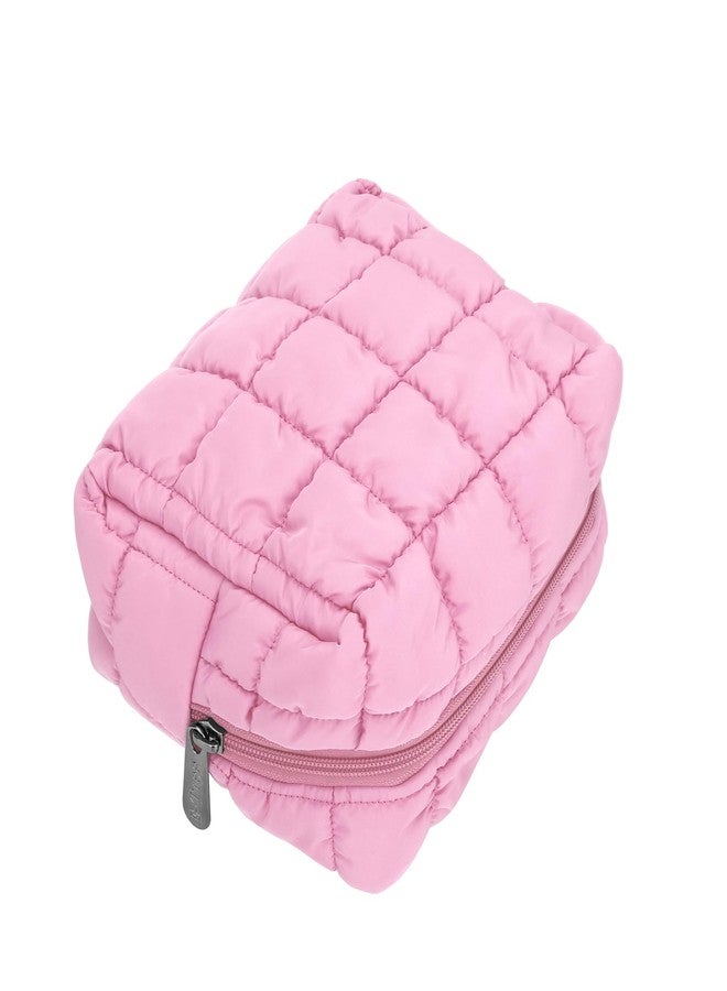 E-Tree Cute Makeup Bag,Quilted Cosmetic Bag for Women,Make up Pouch for Purse,Toiletry Zipper Pouch,Checkered Bag,Travel Case,Storage Pouches for Organization (Pink) - Image 2