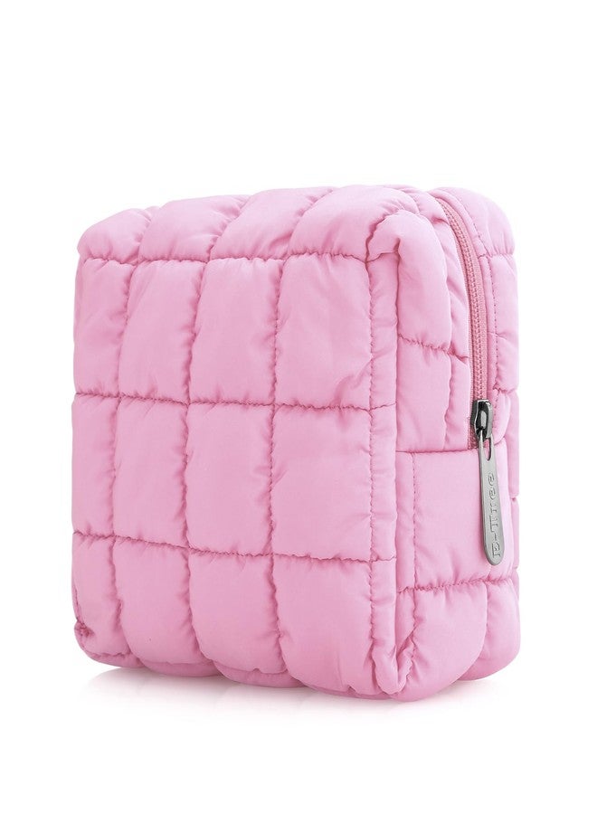 E-Tree Cute Makeup Bag,Quilted Cosmetic Bag for Women,Make up Pouch for Purse,Toiletry Zipper Pouch,Checkered Bag,Travel Case,Storage Pouches for Organization (Pink) - Image 1