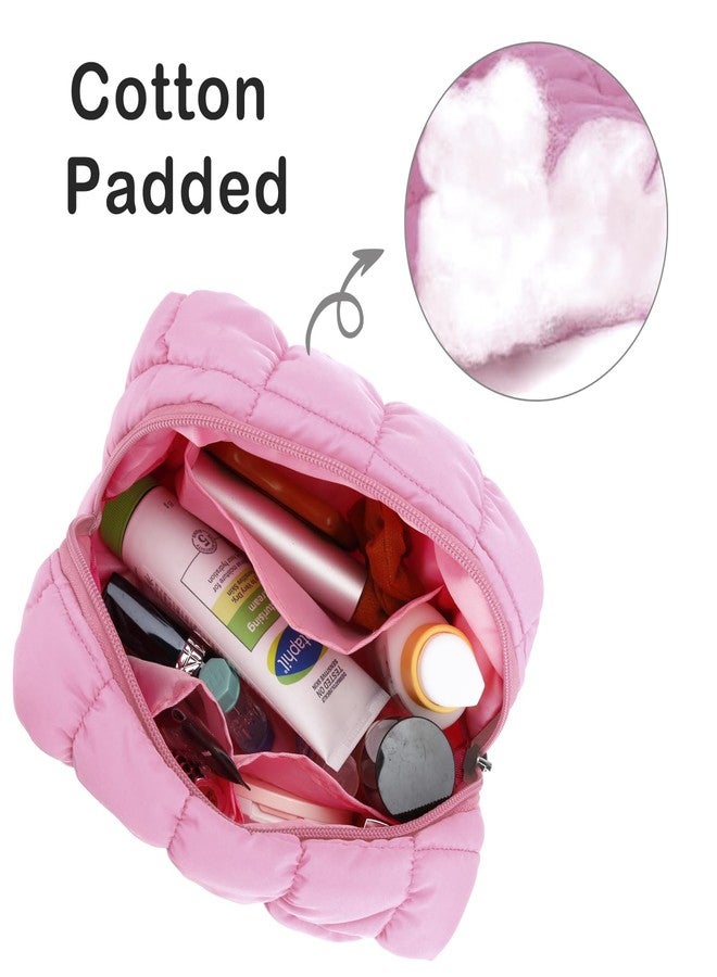 E-Tree Cute Makeup Bag,Quilted Cosmetic Bag for Women,Make up Pouch for Purse,Toiletry Zipper Pouch,Checkered Bag,Travel Case,Storage Pouches for Organization (Pink) - Image 4