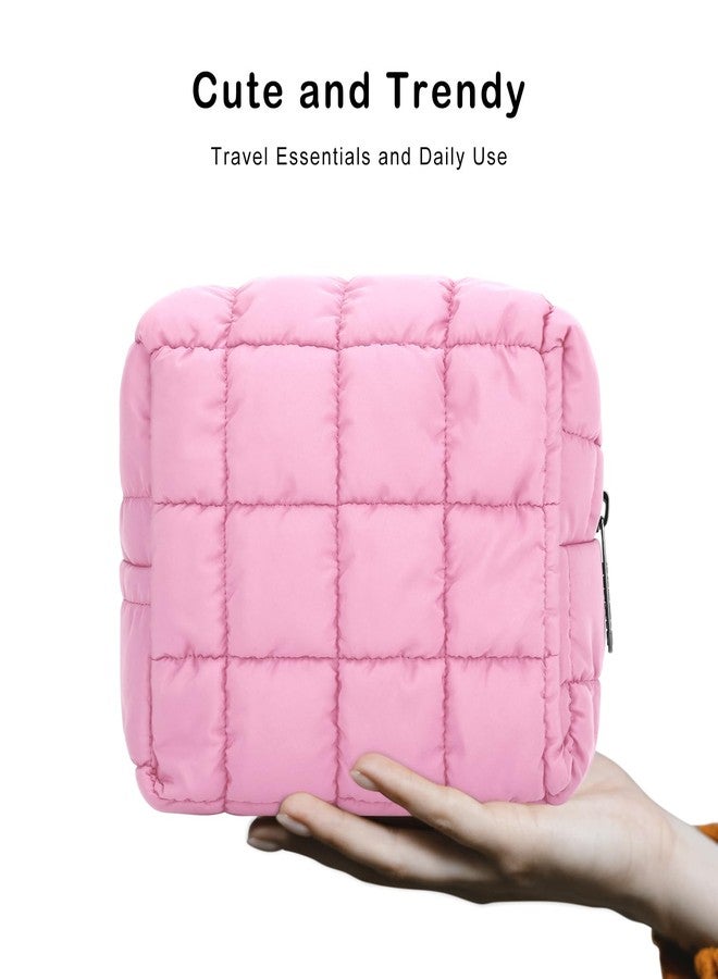 E-Tree Cute Makeup Bag,Quilted Cosmetic Bag for Women,Make up Pouch for Purse,Toiletry Zipper Pouch,Checkered Bag,Travel Case,Storage Pouches for Organization (Pink) - Image 5