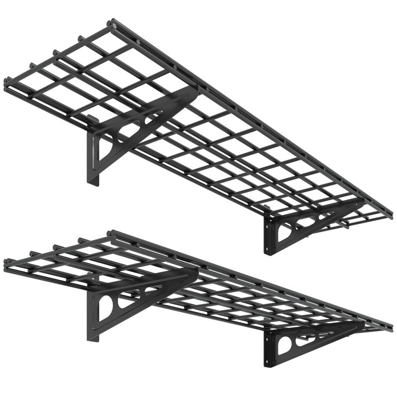 FLEXIMOUNTS 2-Pack 1x4ft 12-inch-by-48-inch Wall Shelf Garage Storage Rack Wall Mounted Floating Shelves, Black, Classic Series - Image 1
