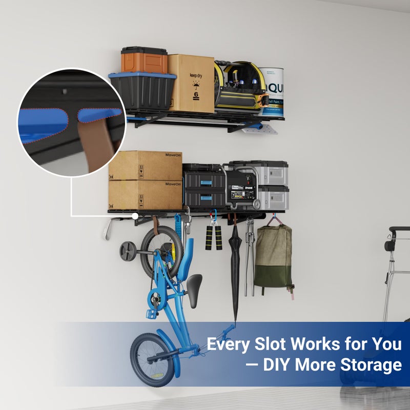FLEXIMOUNTS 2-Pack 1x4ft 12-inch-by-48-inch Wall Shelf Garage Storage Rack Wall Mounted Floating Shelves, Black, Classic Series - Image 5