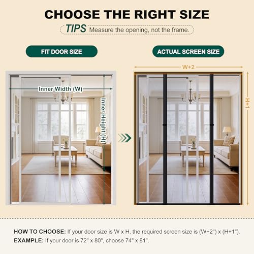 HADOR Magnetic Screen Door, Fits Door Size 60" X 80", Door Mesh with Magnetic Closure and Super Strong Magnets, Heavy Duty Double Opening for Sliding Patio and French Doors - Image 2