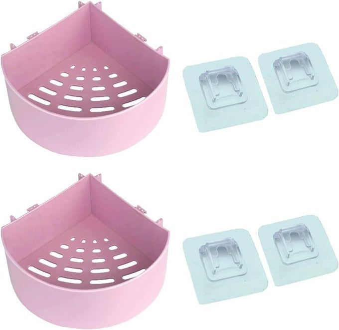 BATHROOM KITCHEN RACK SELF ADHESIVE SHOWER CADDY PLASTIC STANDARD TRIANGLE WALL MOUNT STORAGE BASKET MAGIC STICKERS SET OF 2 MULTICOLOR