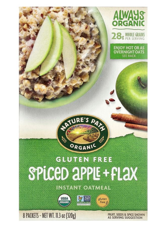 دقيق الشوفان العضوي الخالي من الغلوتين بنكهة التفاح المتبل + بذور الكتان 8 عبوات 11.3 أونصة (320 جرام)