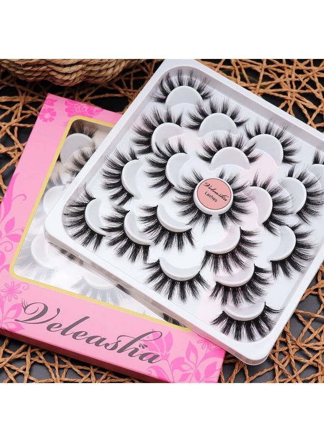 Veleasha Lashes 10 Pairs Natural Fluffy False Eyelashes Soft Wispy Lashes 3D Faux Mink Lashes Pack | V07 - Image 2