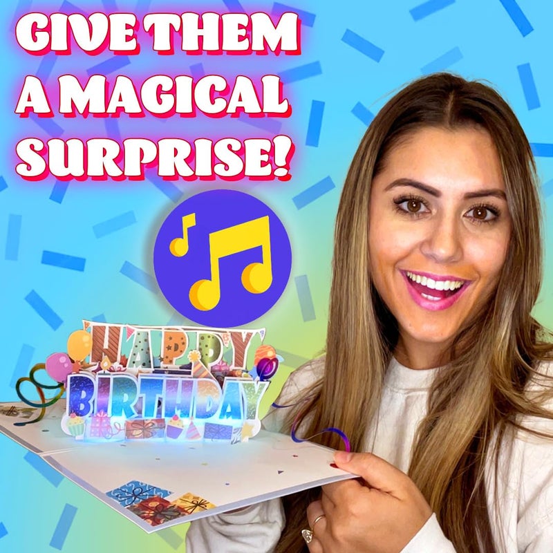100 GREETINGS 3D Pop Up Birthday Card - Plays 'Happy' with Lights & Music, Unique BDay Singalong for Women, Men, Mom, Grandma & Grandpa - Image 3
