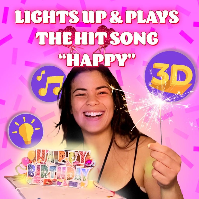 100 GREETINGS 3D Pop Up Birthday Card - Plays 'Happy' with Lights & Music, Unique BDay Singalong for Women, Men, Mom, Grandma & Grandpa - Image 2