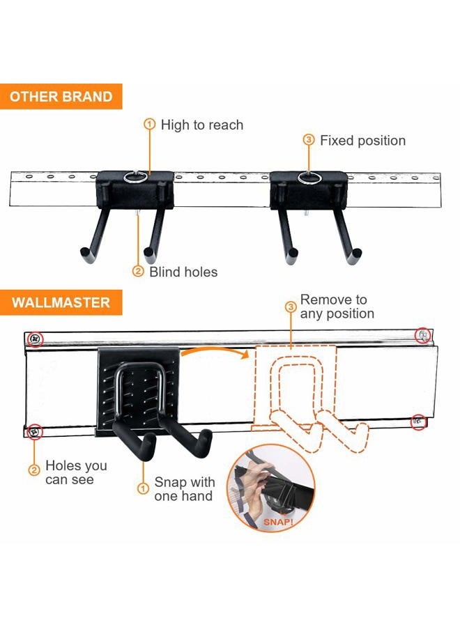 Wallmaster 15 PCS Tool Storage Rack, Garage Storage Wall Mount Organizer Garden Tool Heavy Duty Racks Broom Holder Hooks Hangers Max 420lb for Rake Shovel Lawn Garden - Image 5