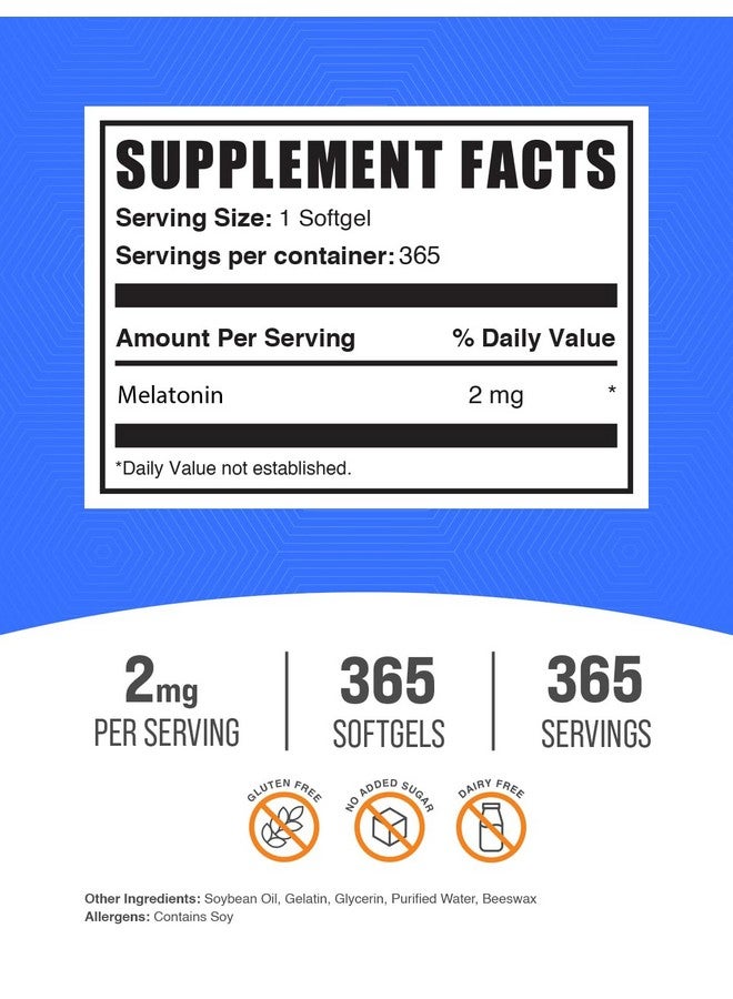 BulkSupplements.com Melatonin 2mg Softgels - Melatonin for Adults, Sleep Supplement - 2mg Melatonin per Serving, Gluten Free, 1 Softgel per Serving, 365 Count (Pack of 1) - Image 2