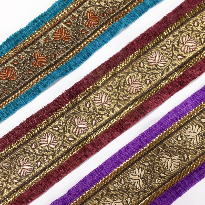 Lami 9 Meter Orange & Blue Border Flower Design Weaving Work Lace with Sequins Work, Banarasi Saree Lace Border Trim Ribbons, Bridal Lehenga Saree Dupatta Suit Anarkali Indian Fashion Accessories - Image 3