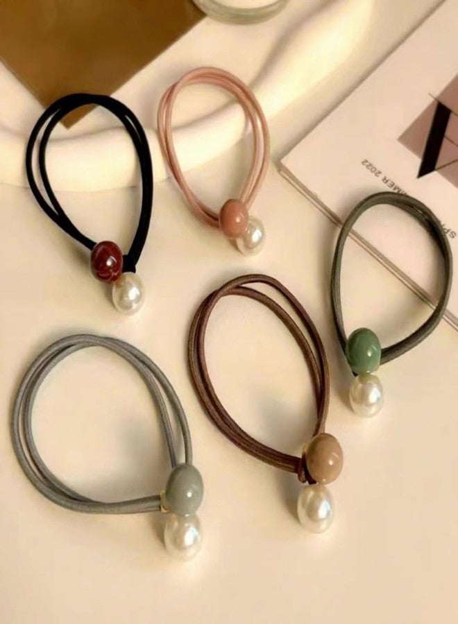 LOCKLUX Rubber Bands Fancy Ponytail bands colorful stone design. Combo of 6 fancy premium-quality rubber bands. | Stylish Hair Bands for Women | Pearl & Stone Hair Accessories, Elastic Rubber Band for Daily & Party Use (Multicolor) - Image 4