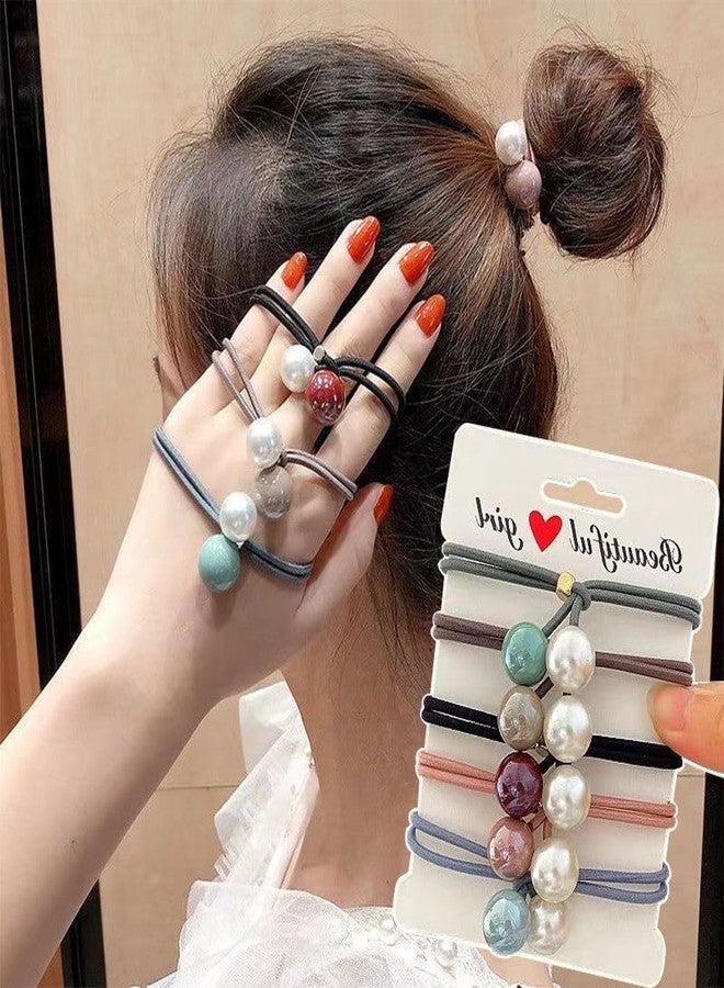 LOCKLUX Rubber Bands Fancy Ponytail bands colorful stone design. Combo of 6 fancy premium-quality rubber bands. | Stylish Hair Bands for Women | Pearl & Stone Hair Accessories, Elastic Rubber Band for Daily & Party Use (Multicolor) - Image 3