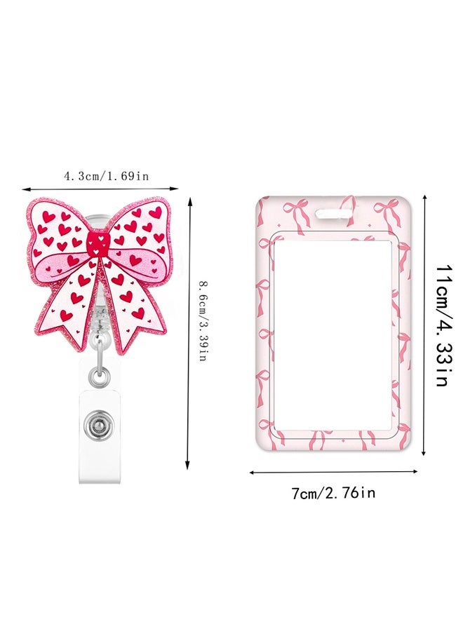 2Pcs Pink Bow Coquette Gifts Set Includes ID Badge Holder and Retractable Badge Reel with Alligator Clip Funny Name Tag Card Holder - Image 2