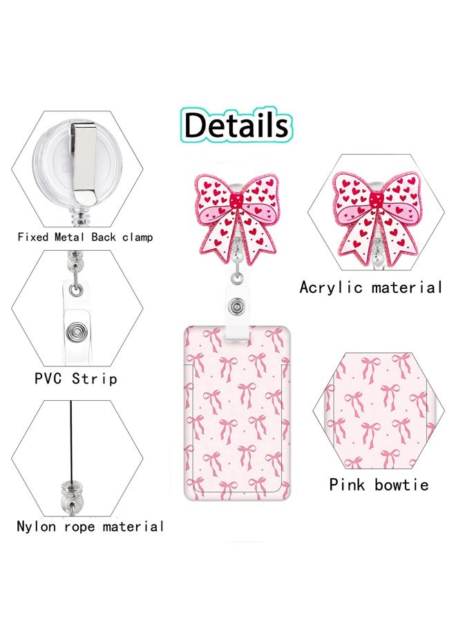 2Pcs Pink Bow Coquette Gifts Set Includes ID Badge Holder and Retractable Badge Reel with Alligator Clip Funny Name Tag Card Holder - Image 3