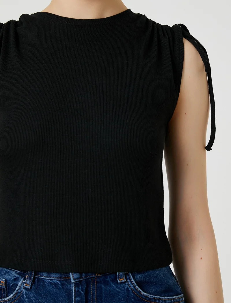 KOTON Crop T-Shirt Sleeveless with Ruffle Detail on Shoulder