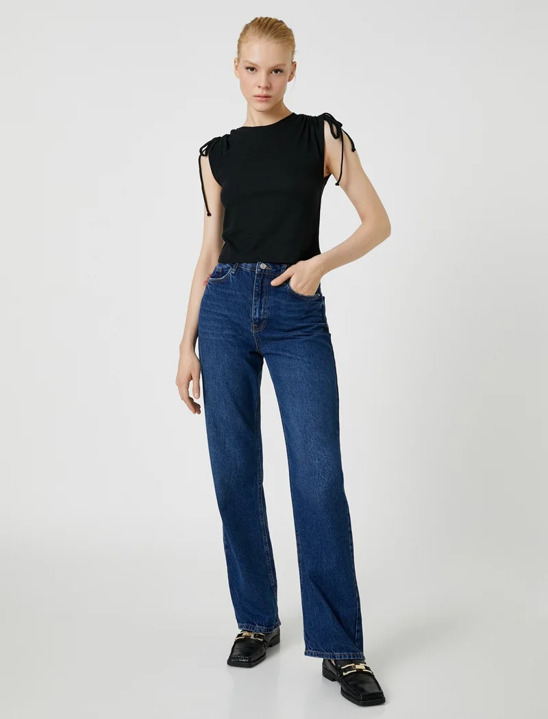 KOTON Crop T-Shirt Sleeveless with Ruffle Detail on Shoulder