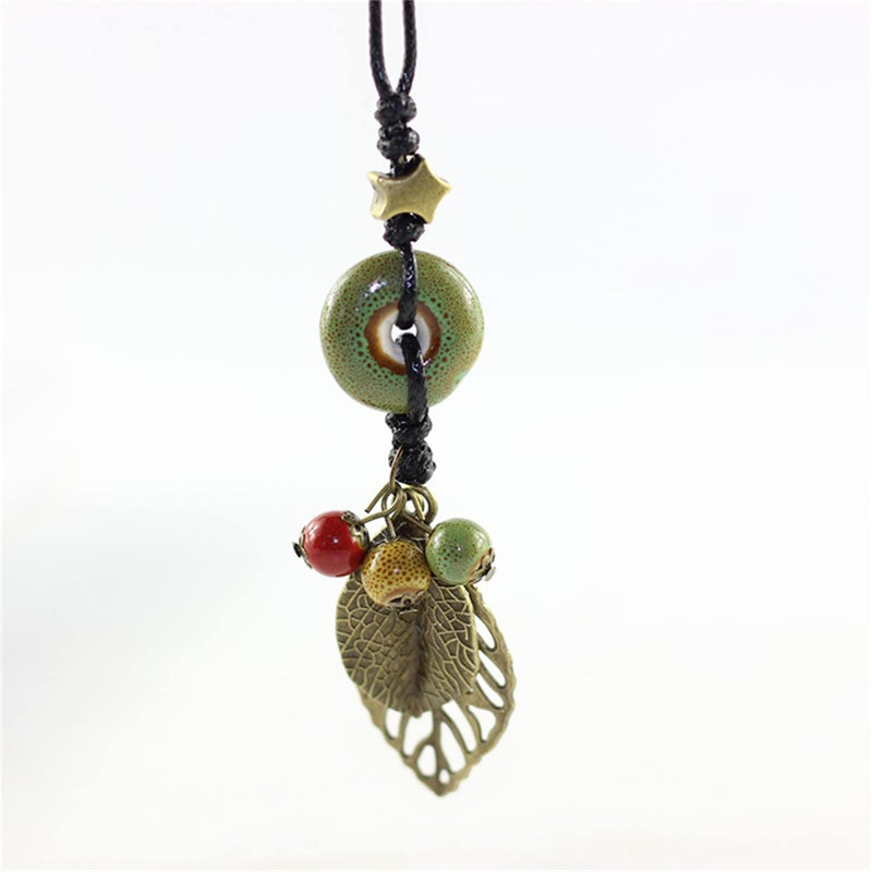 Pingyongchang H&Z Bohemian Colorful Ceramic Beads Lariat Necklace, Hippie Moon Stars Ceramic Tassel Beaded Jewelry Gifts for Women- green - Image 2