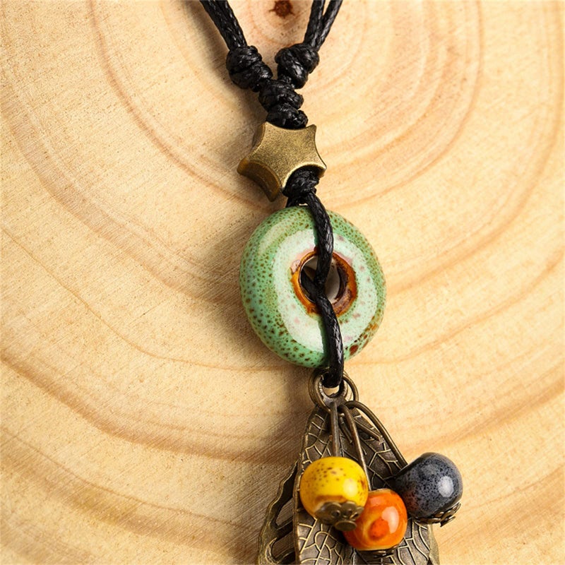 Pingyongchang H&Z Bohemian Colorful Ceramic Beads Lariat Necklace, Hippie Moon Stars Ceramic Tassel Beaded Jewelry Gifts for Women- green - Image 5