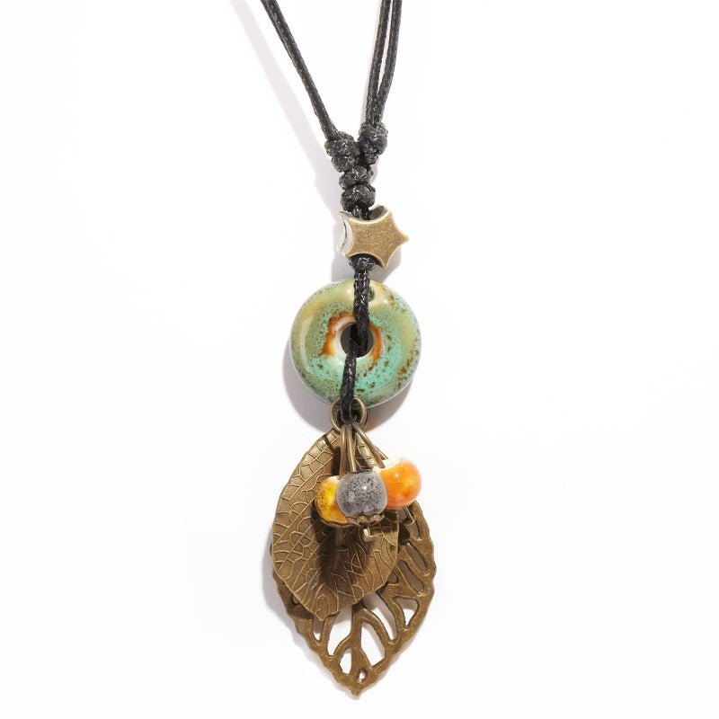 Pingyongchang H&Z Bohemian Colorful Ceramic Beads Lariat Necklace, Hippie Moon Stars Ceramic Tassel Beaded Jewelry Gifts for Women- green - Image 1