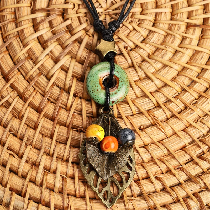 Pingyongchang H&Z Bohemian Colorful Ceramic Beads Lariat Necklace, Hippie Moon Stars Ceramic Tassel Beaded Jewelry Gifts for Women- green - Image 4