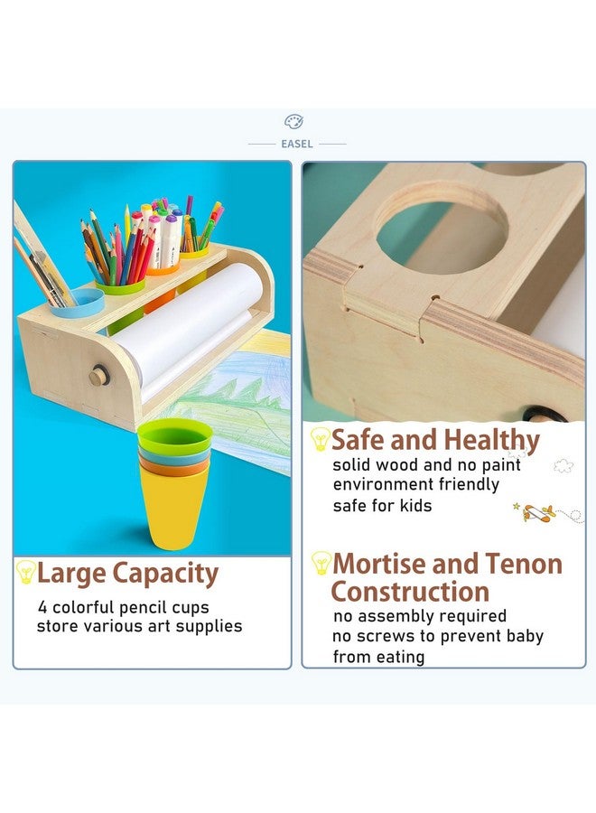 XDONEF Wooden Tabletop Paper Roll Dispenser with Paper Roll 11.4inx98.4ft and Pencil Cups Craft Paper Roll Holder Art Paper Roll Dispenser for Kids Desktop Easel for Drawing - Image 2