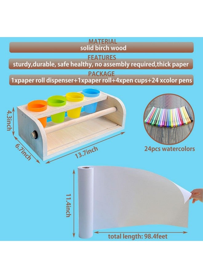 XDONEF Wooden Tabletop Paper Roll Dispenser with Paper Roll 11.4inx98.4ft and Pencil Cups Craft Paper Roll Holder Art Paper Roll Dispenser for Kids Desktop Easel for Drawing - Image 5