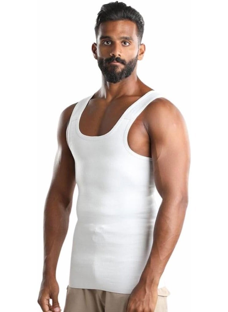 قميص رجالي مشد لتنحيف الجسم وإخفاء الكرش، لون أبيض، بدون أكمام - Image 1