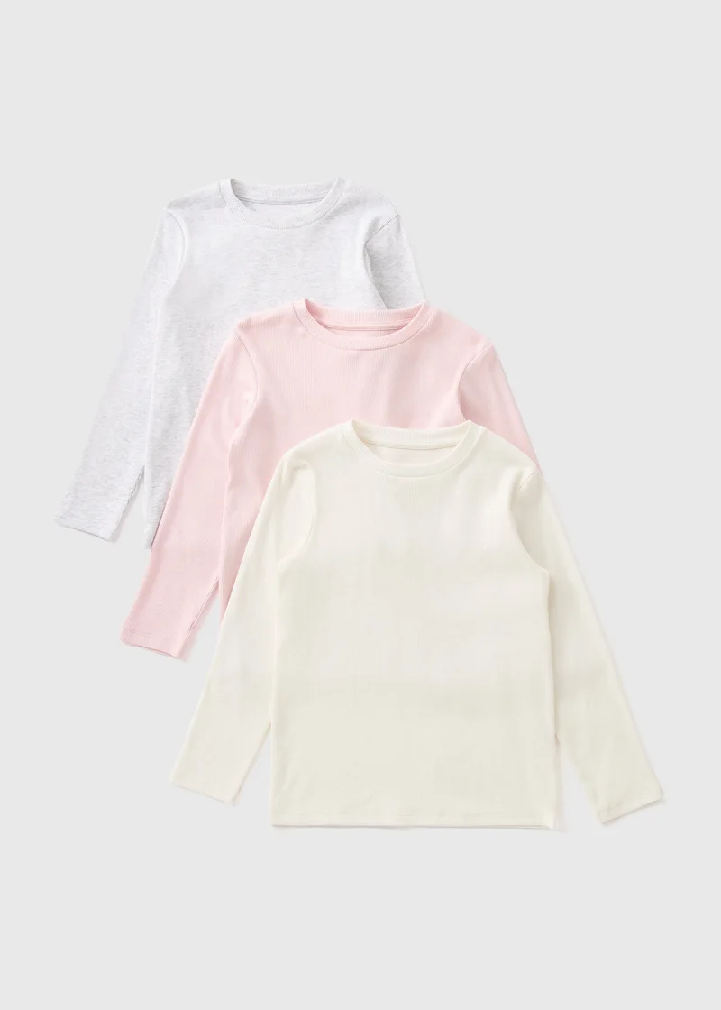 Matalan 3 Pack Multicolour Ribbed Long Sleeve Top