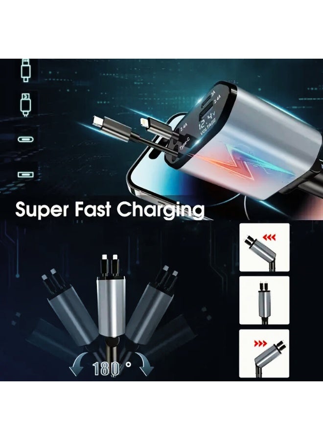 120W 4-in-1 Fast Car Charger | Type-C PD + Dual USB Ports | Retractable Cable for iPhone, iPad, Samsung, Pixel & More - Image 5