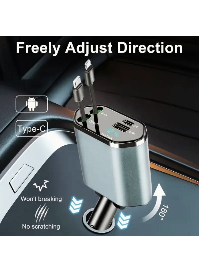 120W 4-in-1 Fast Car Charger | Type-C PD + Dual USB Ports | Retractable Cable for iPhone, iPad, Samsung, Pixel & More - Image 3