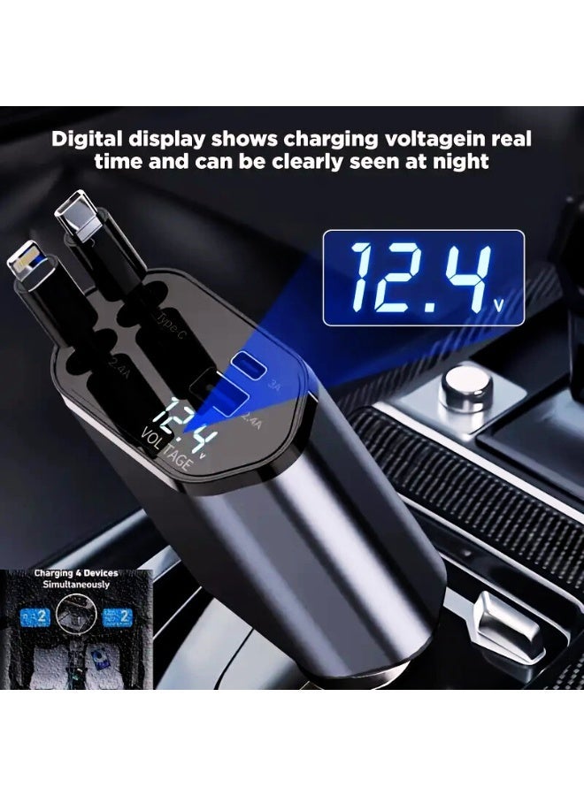 120W 4-in-1 Fast Car Charger | Type-C PD + Dual USB Ports | Retractable Cable for iPhone, iPad, Samsung, Pixel & More - Image 4